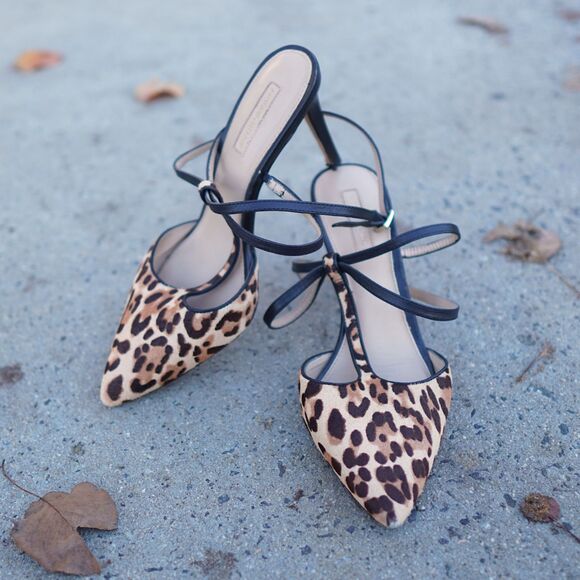 Antonio Melani Calf Hair Leopard Print Ankle Strap Heels 9.5M Leather - Picture 2 of 10